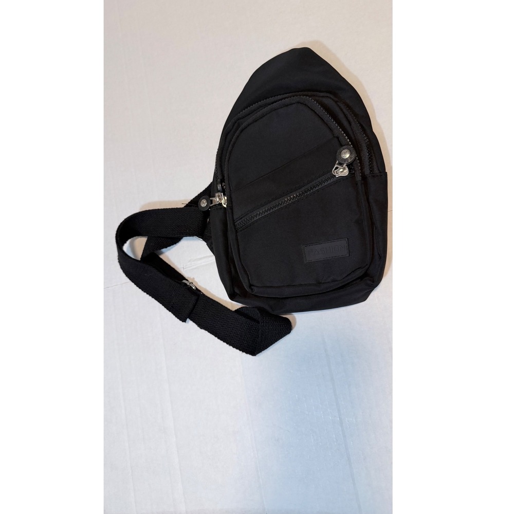 Unbranded Fashion Black Nylon Sling Bag Multi-Pocket Crossbody Chest Pack Travel